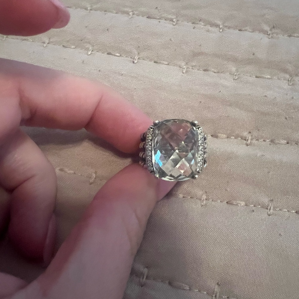 David Yurman Wheaton Ring with Prasiolite and Diamonds so 6